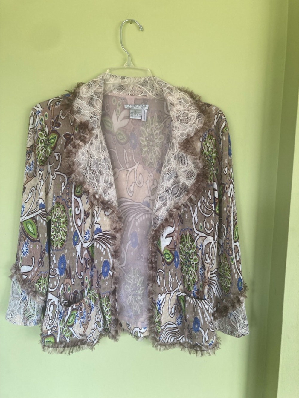 Alberto Makali Taupe Jacket with Green & Blue Floral Print